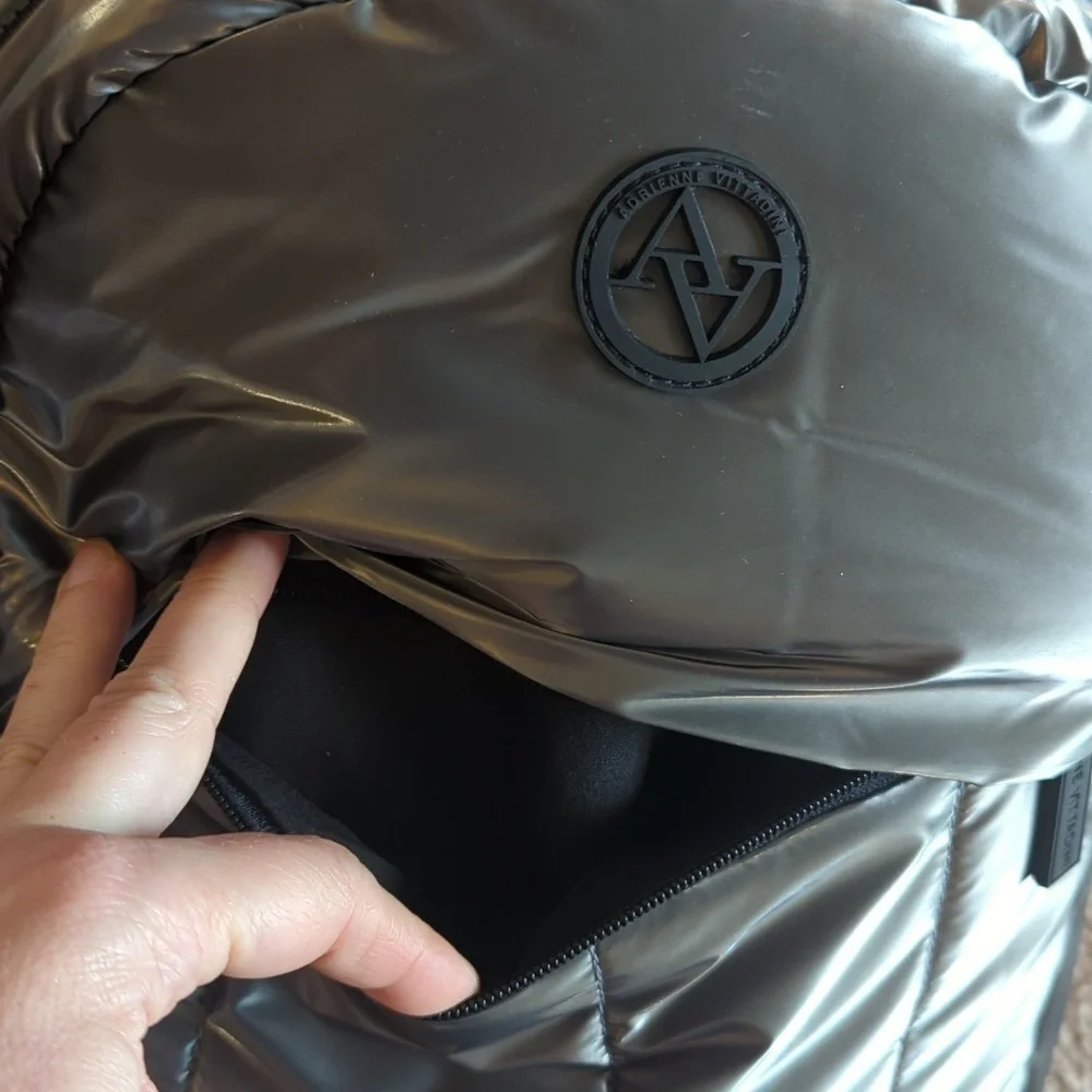 Adrianne Vittadini Lightweight Puffer Backpack Unisex Iridescent Pewter NWT